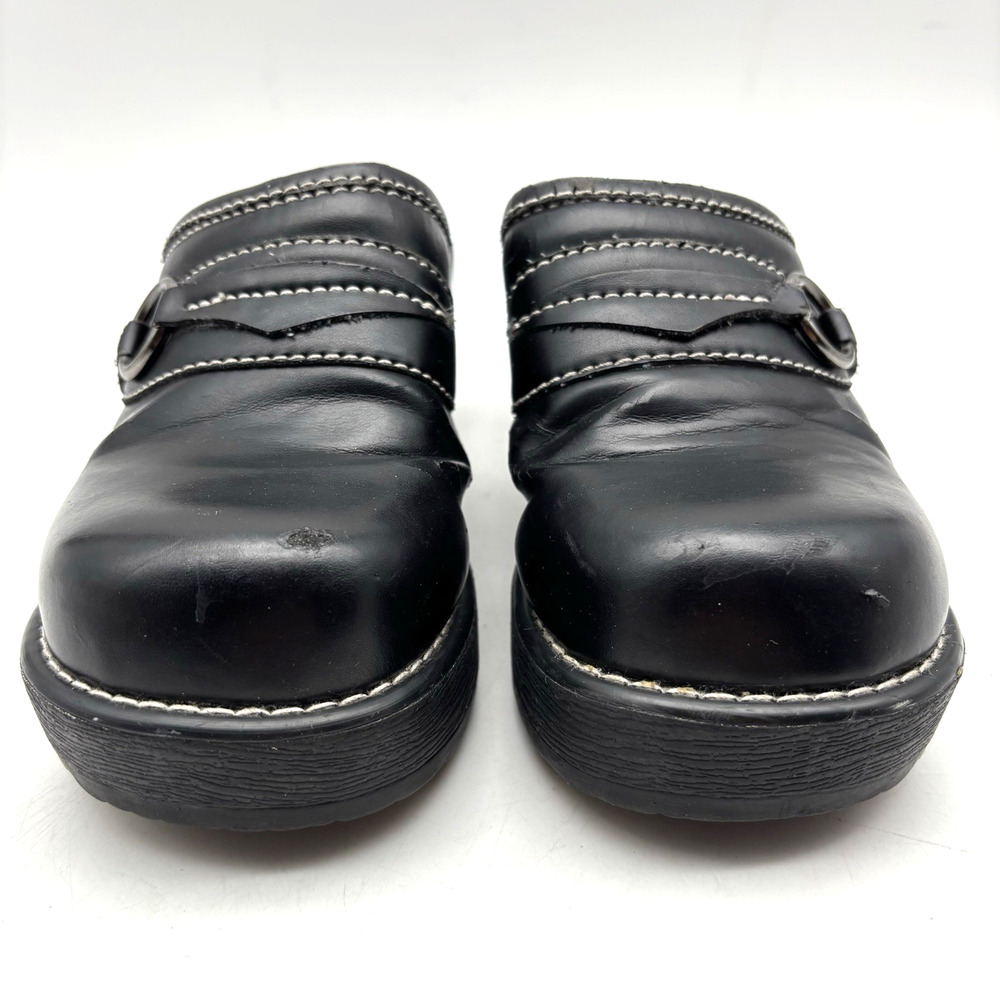 Vintage 90s Y2K Route 66 Black Faux Leather Chunky Platform O-ring Mules 7 - Picture 4 of 16